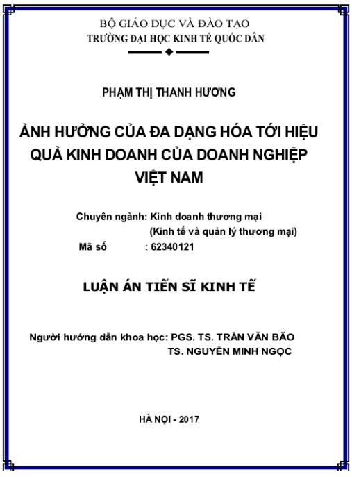 Luận án Ảnh hưởng của đa dạng hóa tới hiệu quả kinh doanh của doanh nghiệp Việt Nam