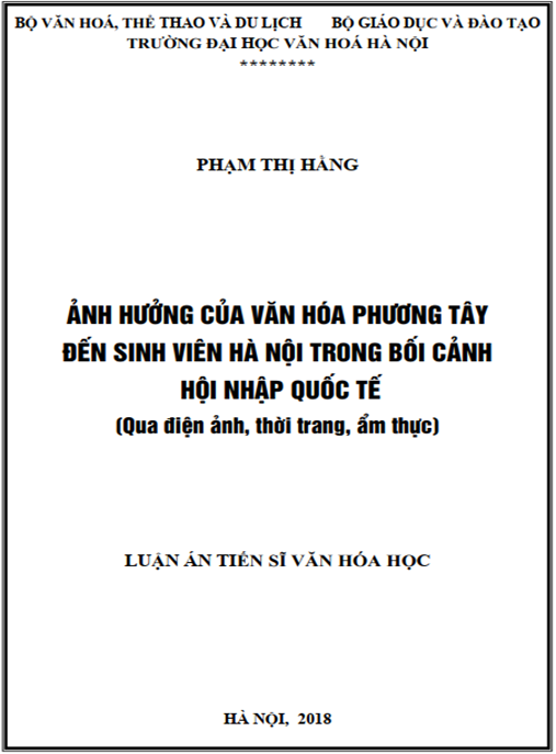 Luận án Ảnh hưởng của văn hóa phương Tây đến sinh viên Hà Nội trong bối cảnh hội nhập quốc tế