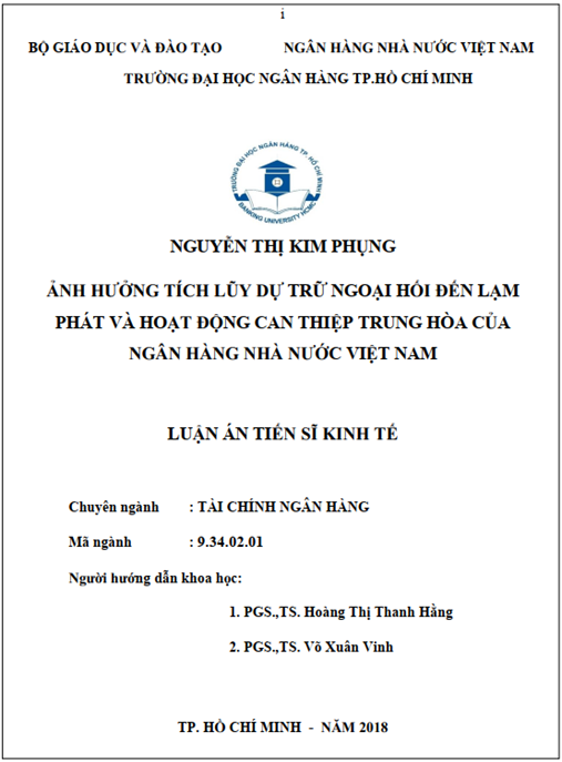 Luận án Ảnh hưởng tích lũy dự trữ ngoại hối đến lạm phát và hoạt động can thiệp trung hòa của ngân hàng nhà nước Việt Nam