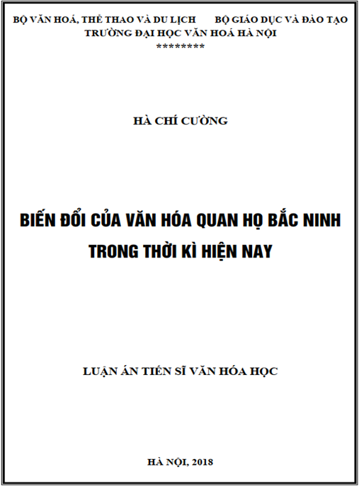 Luận án Biến đổi của văn hoá quan họ Bắc Ninh trong thời kỳ hiện nay