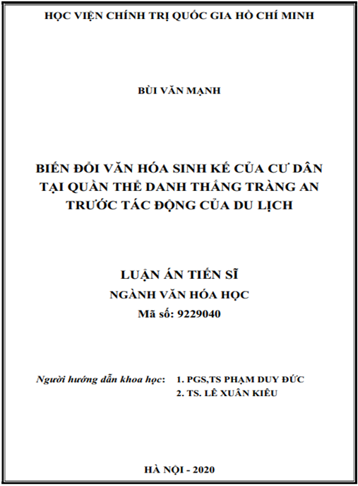 Luận án Biến đổi văn hóa sinh kế của cư dân tại quần thể danh thắng Tràng An trước tác động của du lịch