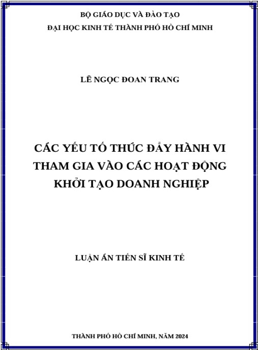 Luận án Các Yếu Tố Thúc Đẩy Hành Vi Tham Gia Vào Các Hoạt Động Khởi Tạo Doanh Nghiệp