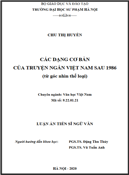 Luận án Các dạng cơ bản của truyện ngắn Việt Nam sau 1986 (từ góc nhìn thể loại).