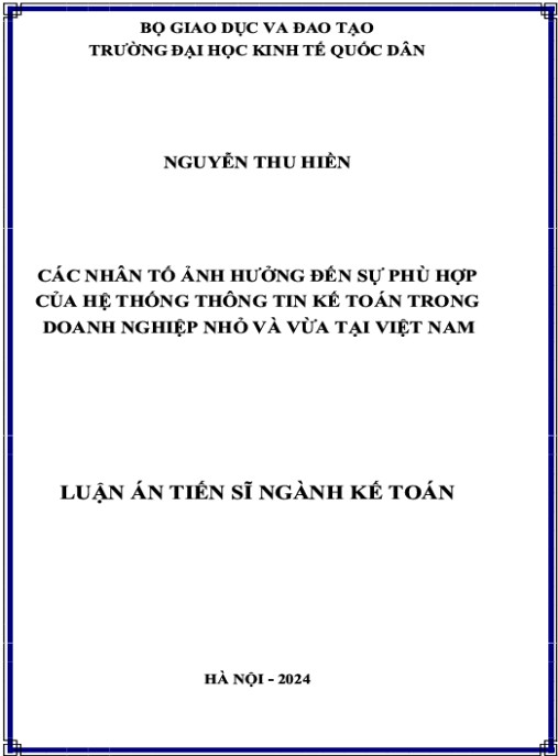 Luận án Các nhân tố ảnh hưởng đến sự phù hợp của hệ thống thông tin kế toán trong doanh nghiệp vừa và nhỏ ở Việt Nam