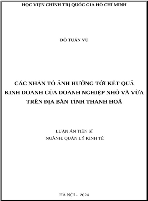 Luận án Các nhân tố ảnh hưởng tới kết quả kinh doanh của doanh nghiệp nhỏ và vừa trên địa bàn tỉnh Thanh Hóa
