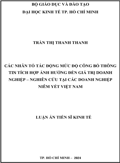 Luận án Các nhân tố tác động mức độ công bố thông tin tích hợp ảnh hưởng đến giá trị doanh nghiệp – Nghiên cứu tại các doanh nghiệp niêm yết Việt Nam