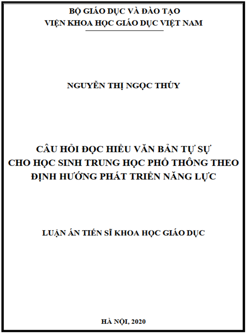 Luận án Câu hỏi đọc hiểu văn bản tự sự cho học sinh trung học phổ thông theo định hướng phát triển năng lực