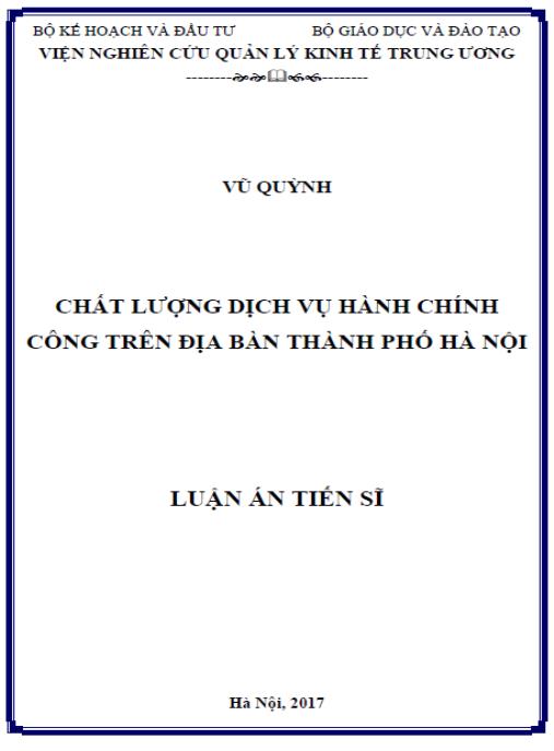 Luận án Chất lượng dịch vụ hành chính công trên địa bàn thành phố Hà Nội
