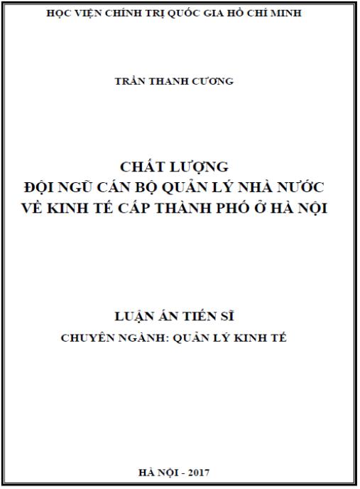 Luận án Chất lượng đội ngũ cán bộ quản lý nhà nước về kinh tế cấp thành phố ở Hà Nội