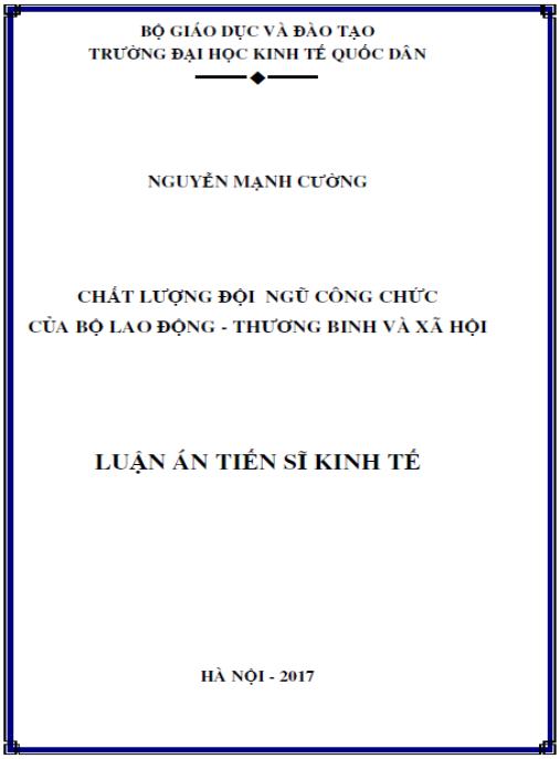 Luận án Chất lượng đội ngũ công chức của Bộ Lao động – Thương binh và Xã hội.