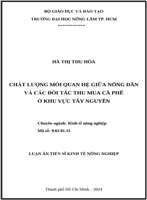 Luận án Chất lượng mối quan hệ giữa nông dân và các đối tác thu mua cà phê ở khu vực Tây Nguyên