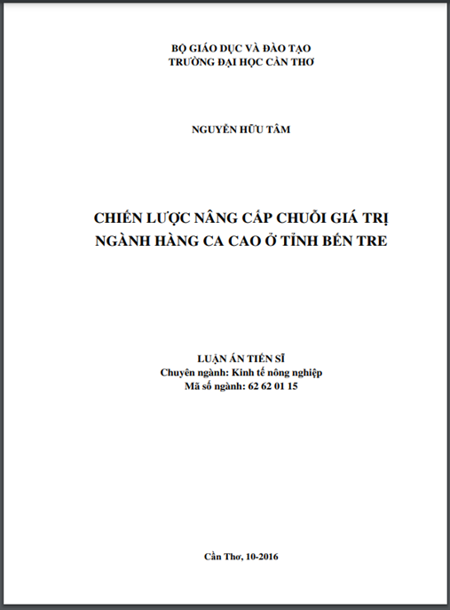 Luận án Chiến lược nâng cấp chuỗi giá trị ngành hàng ca cao ở tỉnh Bến Tre
