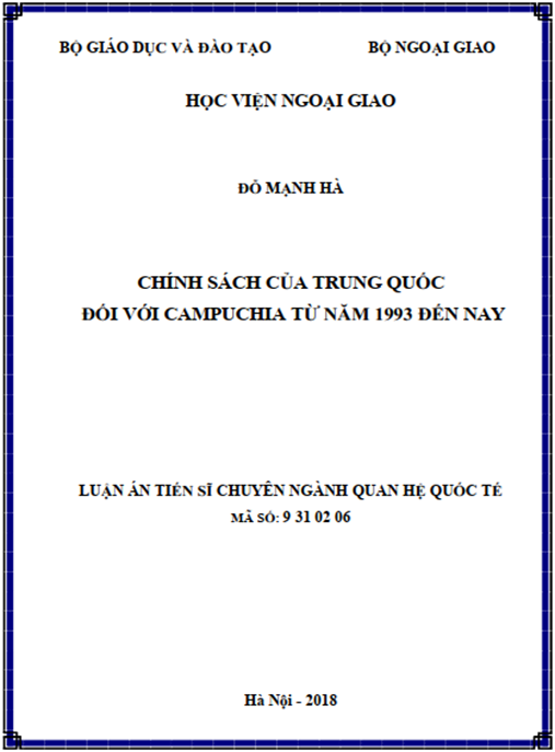 Luận án Chính sách của Trung Quốc đối với Campuchia từ năm 1993 đến nay
