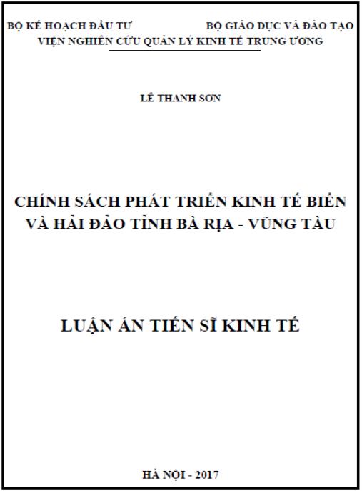 Luận án Chính sách phát triển kinh tế biển và hải đảo tỉnh Bà Rịa – Vũng Tàu