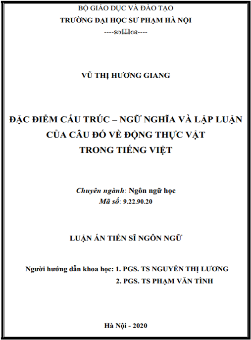 Luận án Đặc điểm cấu trúc – ngữ nghĩa và lập luận của câu đố về động thực vật trong tiếng Việt