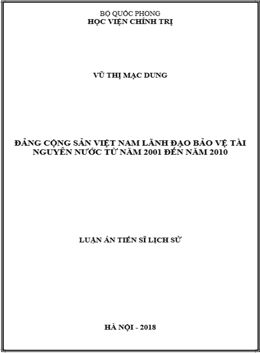 Luận án Đảng Cộng sản Việt Nam lãnh đạo bảo vệ tài nguyên nước từ năm 2001 đến năm 2010
