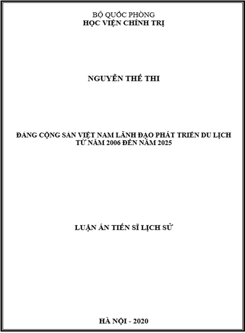 Luận án Đảng Cộng sản Việt Nam lãnh đạo phát triển du lịch từ năm 2006 đến năm 2015