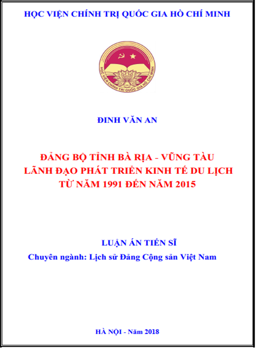 Luận án Đảng bộ tỉnh Bà Rịa – Vũng tàu lãnh đạo phát triển kinh tế du lịch từ năm 1991 đến năm 2015