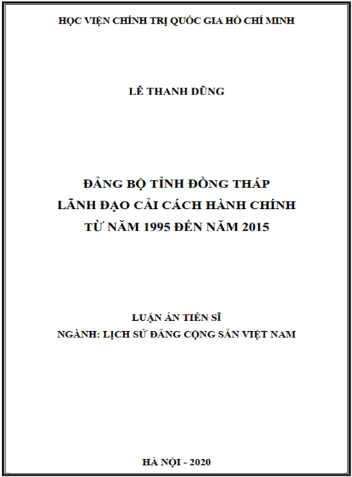 Luận án Đảng bộ tỉnh đồng tháp lãnh đạo cải cách hành chính từ năm 1995 đến năm 2015