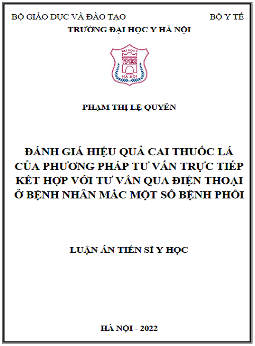 Luận án Đánh giá hiệu quả cai thuốc lá của phương pháp tư vấn trực tiếp kết hợp với tư vấn qua điện thoại ở bệnh nhân mắc một số bệnh phổi