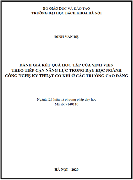 Luận án Đánh giá kết quả học tập của sinh viên theo tiếp cận năng lực trong dạy học ngành công nghệ kỹ thuật cơ khí ở các trường cao đẳng