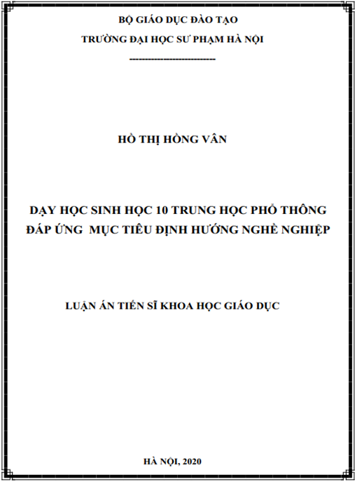 Luận án Dạy học Sinh học 10 Trung học phổ thông đáp ứng mục tiêu định hướng nghề nghiệp