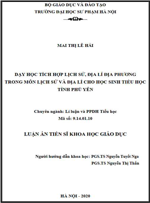 Luận án Dạy học tích hợp lịch sử, địa lí địa phương trong môn Lịch sử và Địa lí cho học sinh tiểu học tỉnh Phú Yên