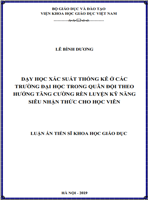 Luận án Dạy học xác suất thống kê ở các trường đại học trong quân đội theo hướng tăng cường rèn luyện kỹ năng siêu nhận thức cho học viên