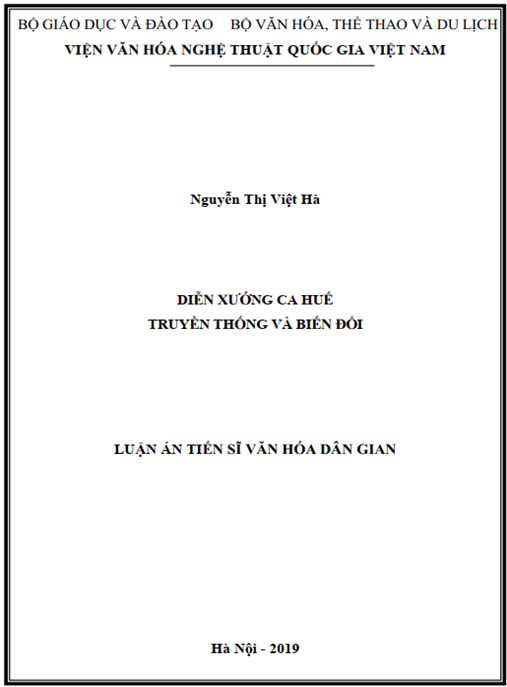 Luận án  Diễn xướng Ca Huế – Truyền thống và biến đổi