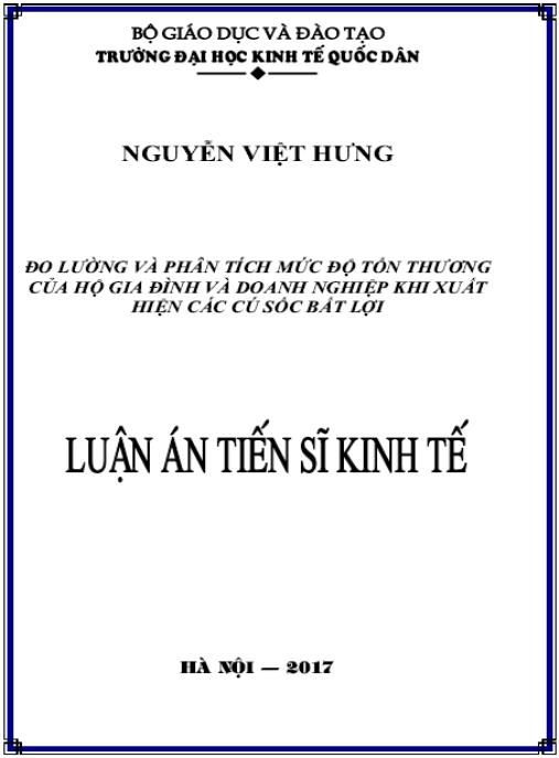 Luận án Đo lường và phân tích mức độ tổn thương của hộ gia đình và doanh nghiệp khi xuất hiện các cú sốc bất lợi