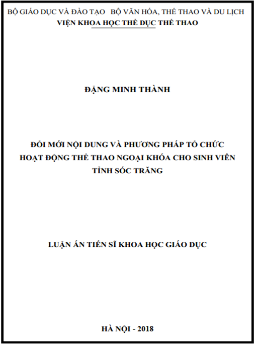 Luận án Đổi mới nội dung và phương pháp tổ chức hoạt động thể thao ngoại khóa cho sinh viên tỉnh Sóc Trăng
