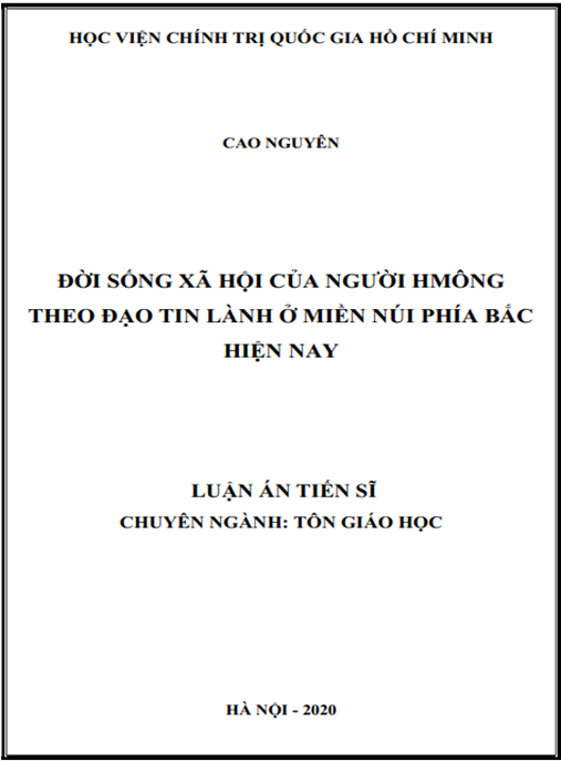 Luận án Đời sống xã hội của người Hmông theo đạo tin lành ở miền núi phía bắc hện nay