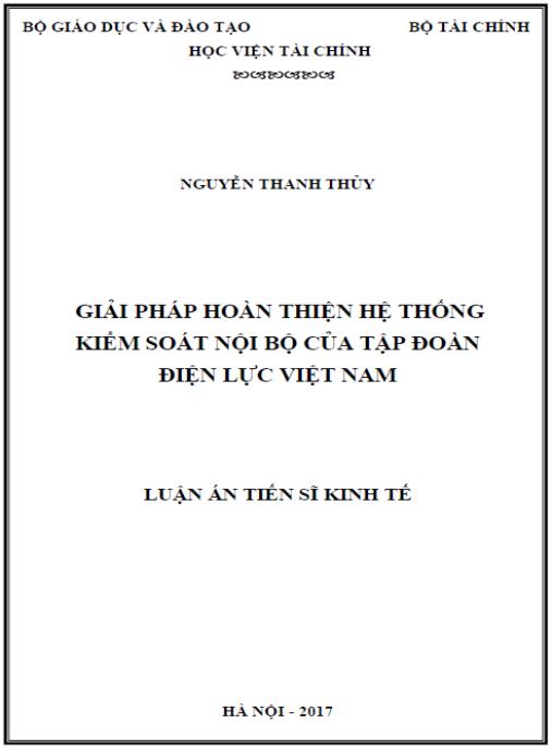 Luận án Giải pháp hoàn thiện hệ thống kiểm soát nội bộ của Tập đoàn Điện lực Việt Nam”