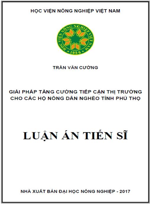 Luận án Giải pháp tăng cường tiếp cận thị trường cho các hộ nông dân nghèo tỉnh Phú Thọ.