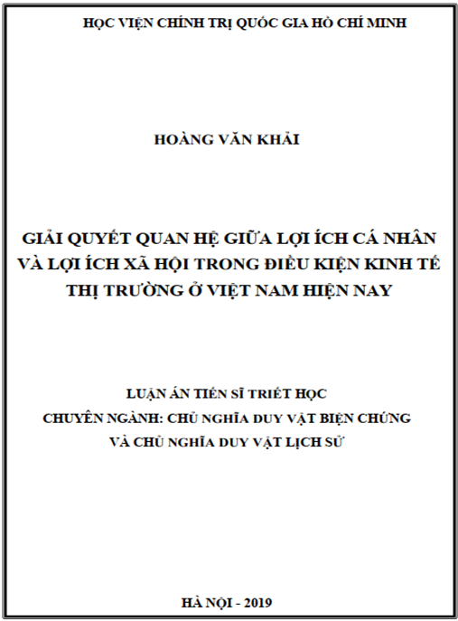 Luận án Giải quyết quan hệ giữa lợi ích cá nhân và lợi ích xã hội trong điều kiện kinh tế thị trường ở Việt Nam hiện nay