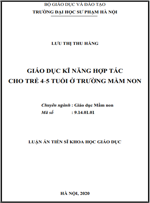 Luận án Giáo dục kĩ năng hợp tác cho trẻ 4-5 tuổi ở trường mầm non