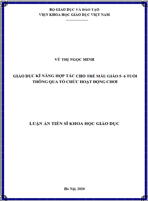 Luận án Giáo dục kĩ năng hợp tác cho trẻ mẫu giáo 5-6 tuổi thông qua tổ chức hoạt động chơi
