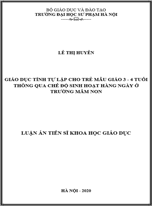 Luận án Giáo dục tính tự lập cho trẻ mẫu giáo 3 – 4 tuổi thông qua chế độ sinh hoạt hàng ngày ở trường mầm non