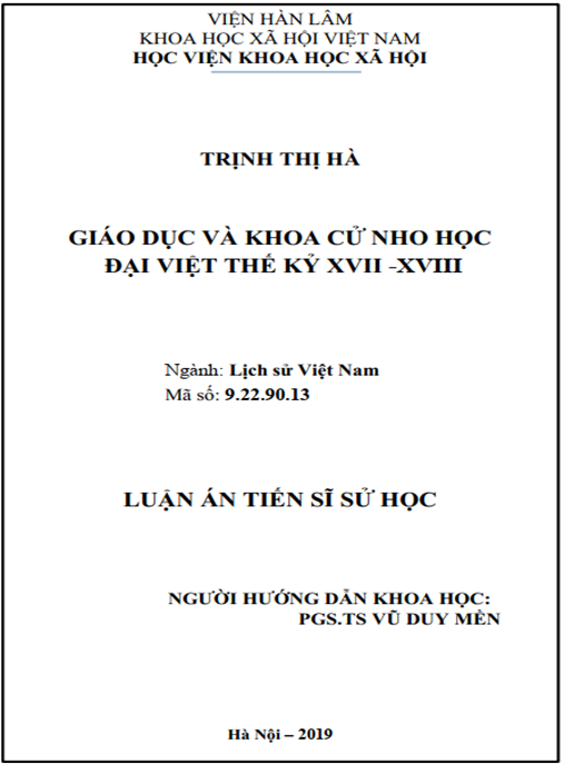 Luận án Giáo dục và khoa cử Nho học Đại Việt thế kỷ XVII – XVIII