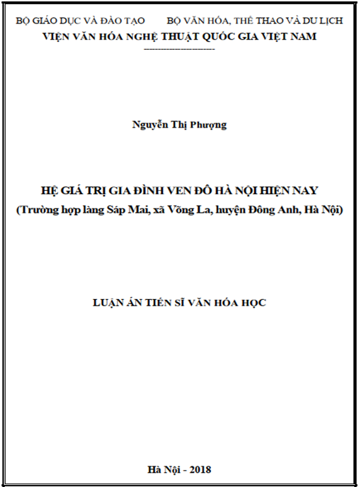 Luận án Hệ giá trị gia đình ven đô Hà Nội hiện nay (trường hợp làng Sáp Mai, xã Võng La, Đông Anh, Hà Nội).