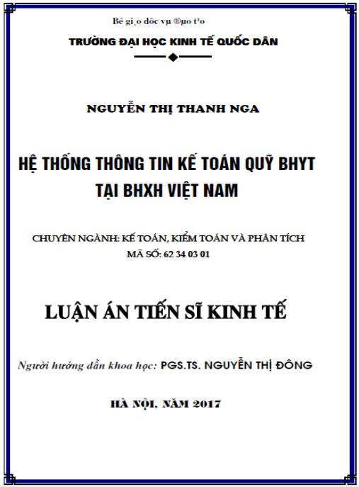 Luận án Hệ thống thông tin kế toán quỹ bảo hiểm y tế tại Bảo hiểm xã hội Việt Nam
