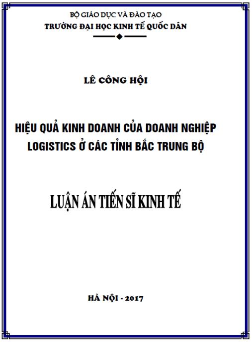 Luận án  Hiệu quả kinh doanh của doanh nghiệp logistics ở các tỉnh Bắc Trung Bộ