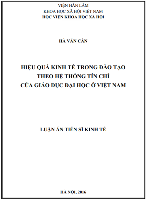 Luận án Hiệu quả kinh tế trong đào tạo theo hệ thống tín chỉ của giáo dục đại học ở Việt Nam