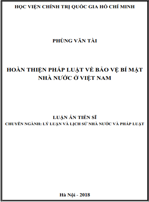 Luận án Hoàn thiện pháp luật về bảo vệ bí mật nhà nước ở Việt Nam