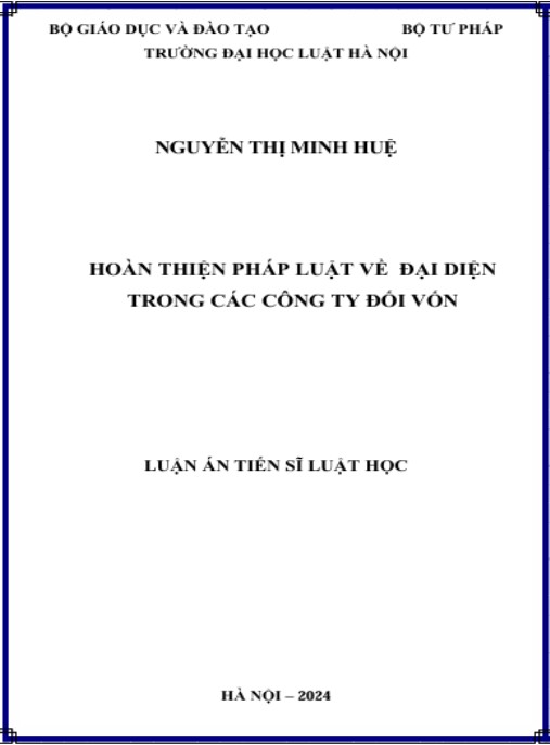 Luận án Hoàn thiện pháp luật về đại diện trong các công ty đối vốn
