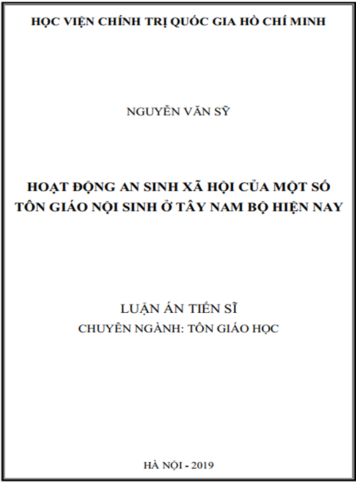Luận án Hoạt động an sinh xã hội của một số Tôn giáo nội sinh ở Tây Nam Bộ hiện nay