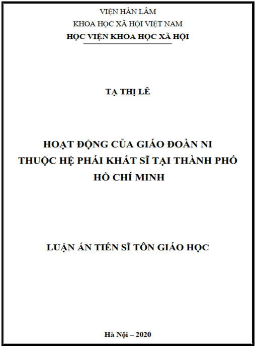 Luận án Hoạt động của giáo đoàn ni thuộc hệ phái Khât sĩ tại thành phố Hồ Chí Minh