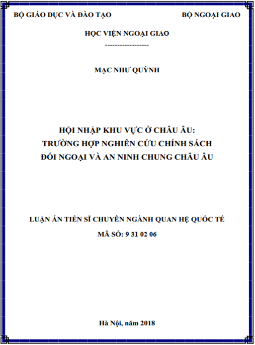 Luận án Hội nhập khu vực ở châu Âu – Trường hợp nghiên cứu Chính sách Đối ngoại và An ninh chung châu Âu
