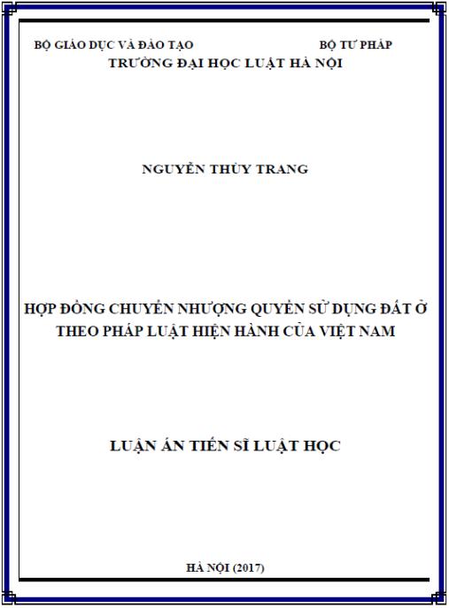 Luận án Hợp đồng chuyển nhượng quyền sử dụng đất ở theo pháp luật hiện hành của Việt Nam