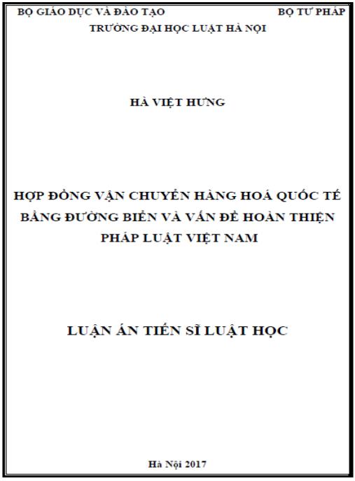 Luận án Hợp đồng vận chuyển hàng hóa quốc tế bằng đường biển và vấn đề hoàn thiện pháp luật Việt Nam.